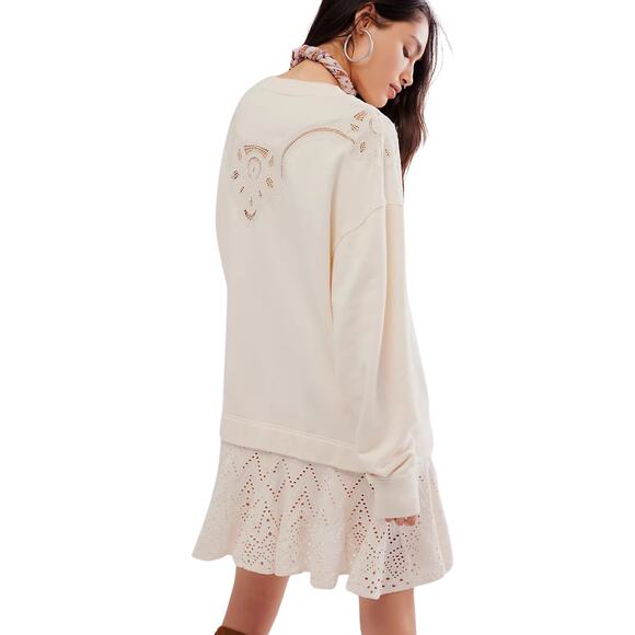 Free People Prairie Sweatshirt 🌾 NWOT | Size M | Ivory Cream Cozy Slouchy Fit - Picture 2 of 9